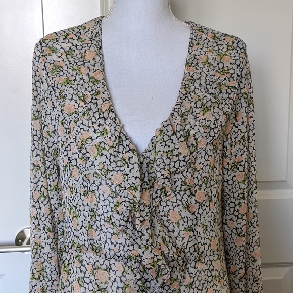 Free People Sheer Floral Midi Dress Tunic Top Gigi Ruffle High Low Hem - Picture 10 of 16